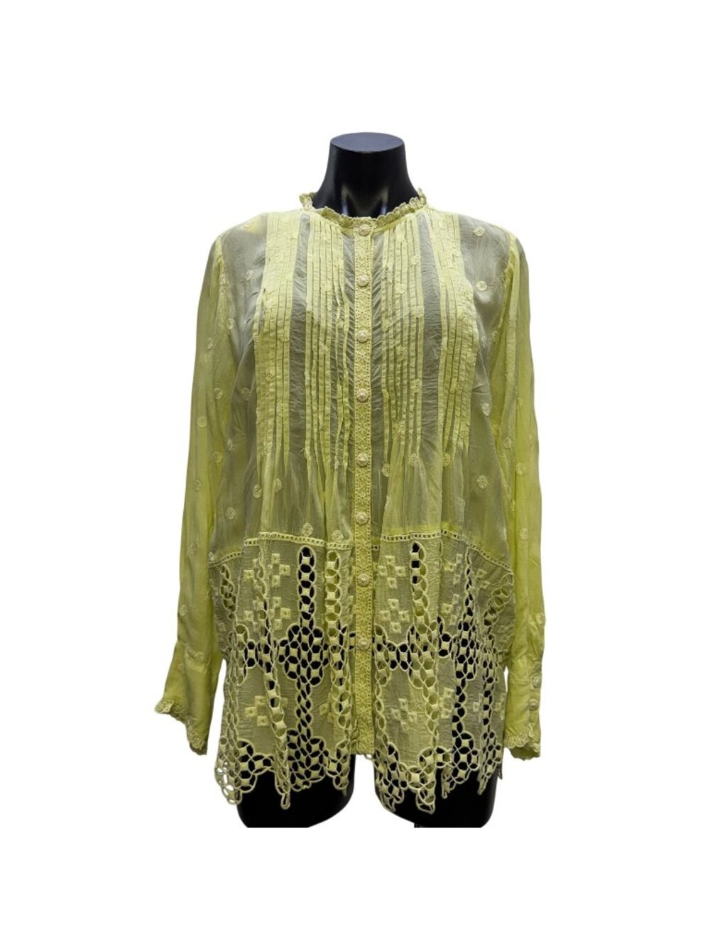 NWT Johnny Was Baez Phaedra Lime Blouse With Button Front Size S